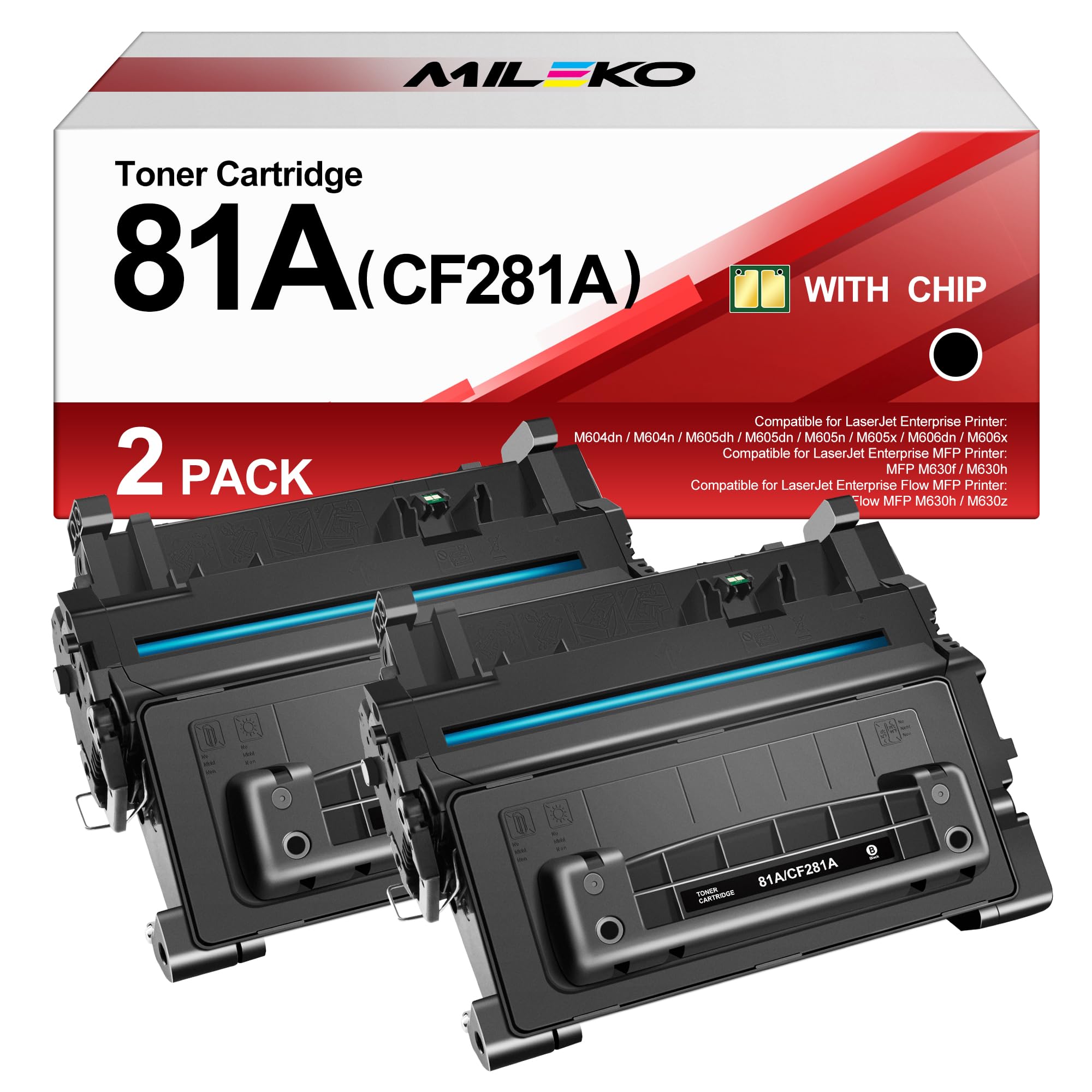 MILEKO 81A Black Toner Cartridge Replacement for HP 81A CF281A Compatible for Enterprise M604 M604dn M604n M605 M605dh M605dn M605n M605x M606 M606dn M606x M630 M630f M630h M630z Printer(Black,2-Pack)