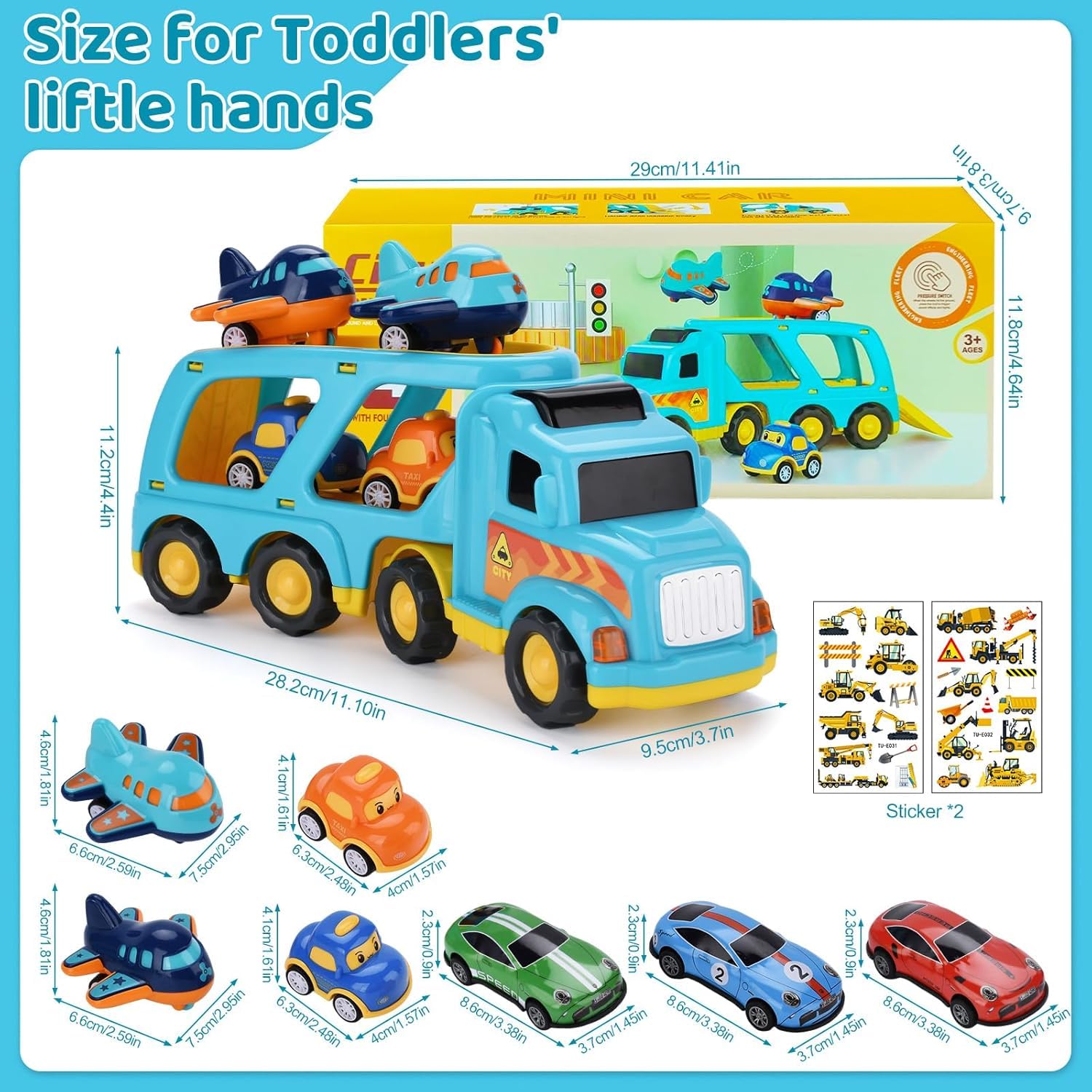 TOSUTO Jouet Garage Voiture pour Enfants,Jeu de véhicules pour Enfants avec Son et lumière,5 en 1 Jouet de Camion pour Enfant,Véhicule de Transport,Éducatifs Cadeau pour 2-6 Ans Enfants Garçons Filles - 3