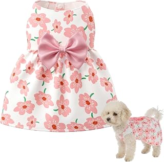 1 PC Dog Dress for Small Dogs, Floral Bowknot Princess Pet Dress, Breathable Summer Cute Puppy Clothes for Chihuahua Yorkies (Pink, Small)
