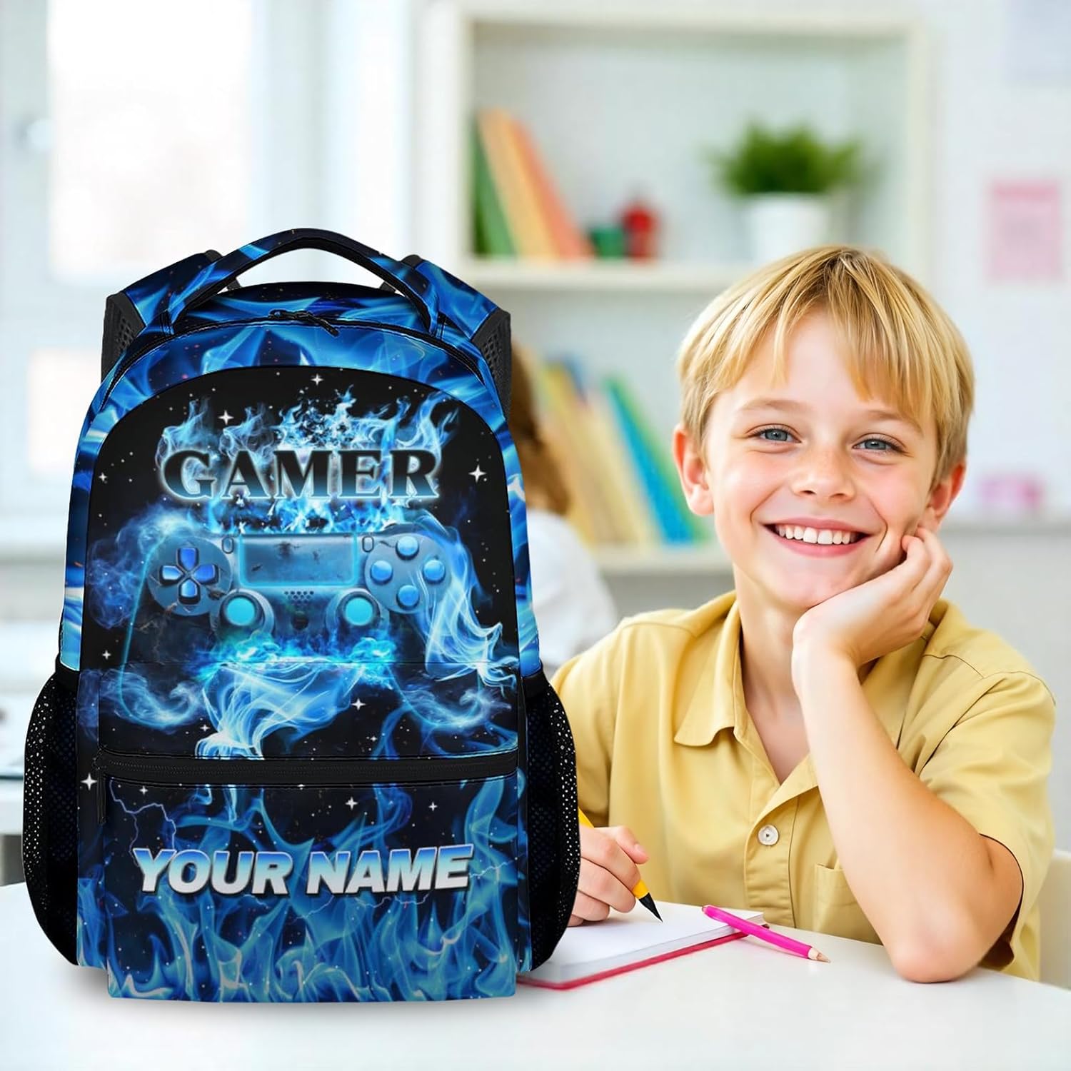 School Backpack for Kids - Custom Gamer Boys Backpack for Elementary Middle School - 17 Inch Gaming Bookbag for Kindergarten with Adjustable Strap