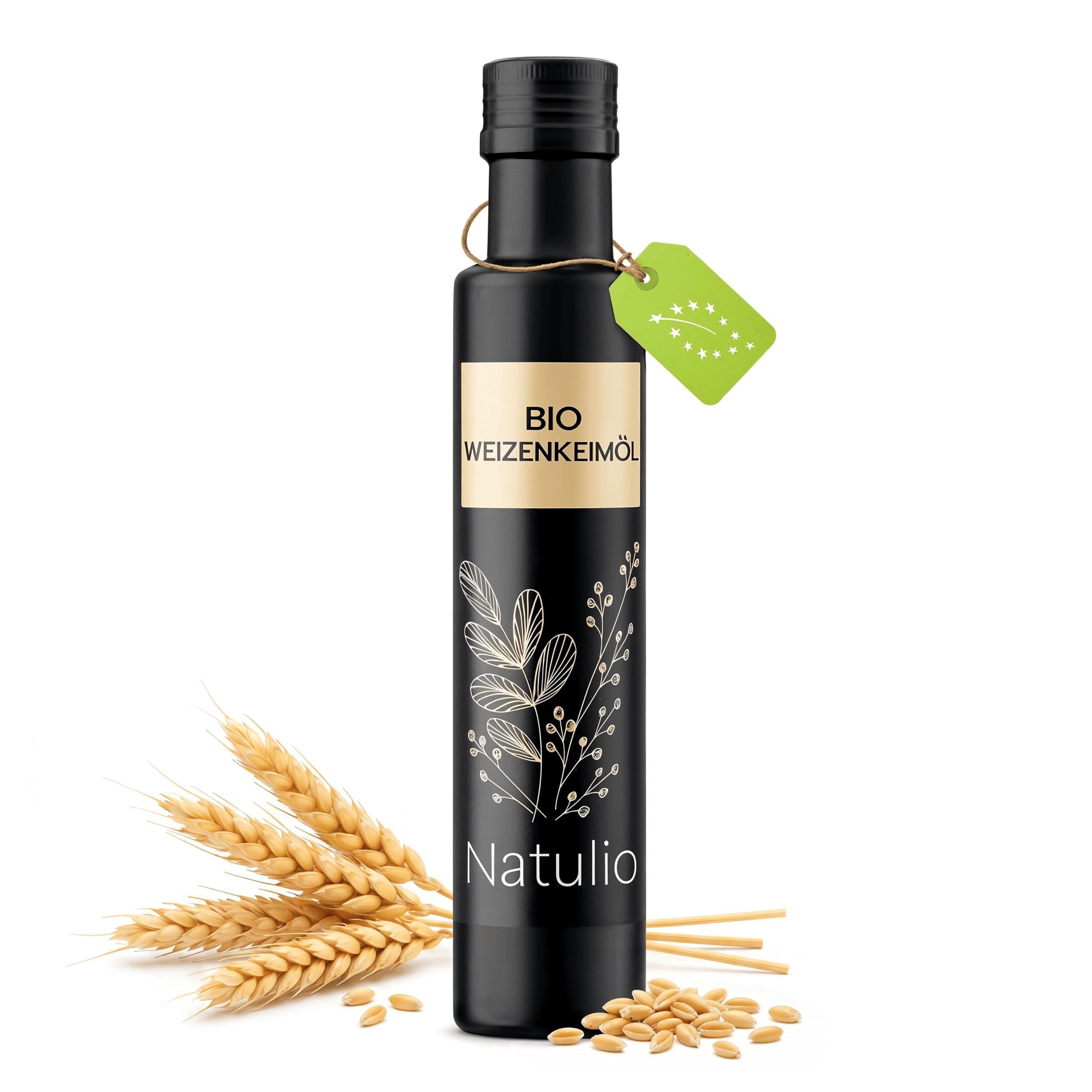 Natulio Bio Weizenkeimöl kaltgepresst 250ml - zur Ernährung sowie zur Hautpflege geeignet - reich an Omega 3 Fettsäuren und Vitamin E - zertifiziert nach DE-ÖKO-006