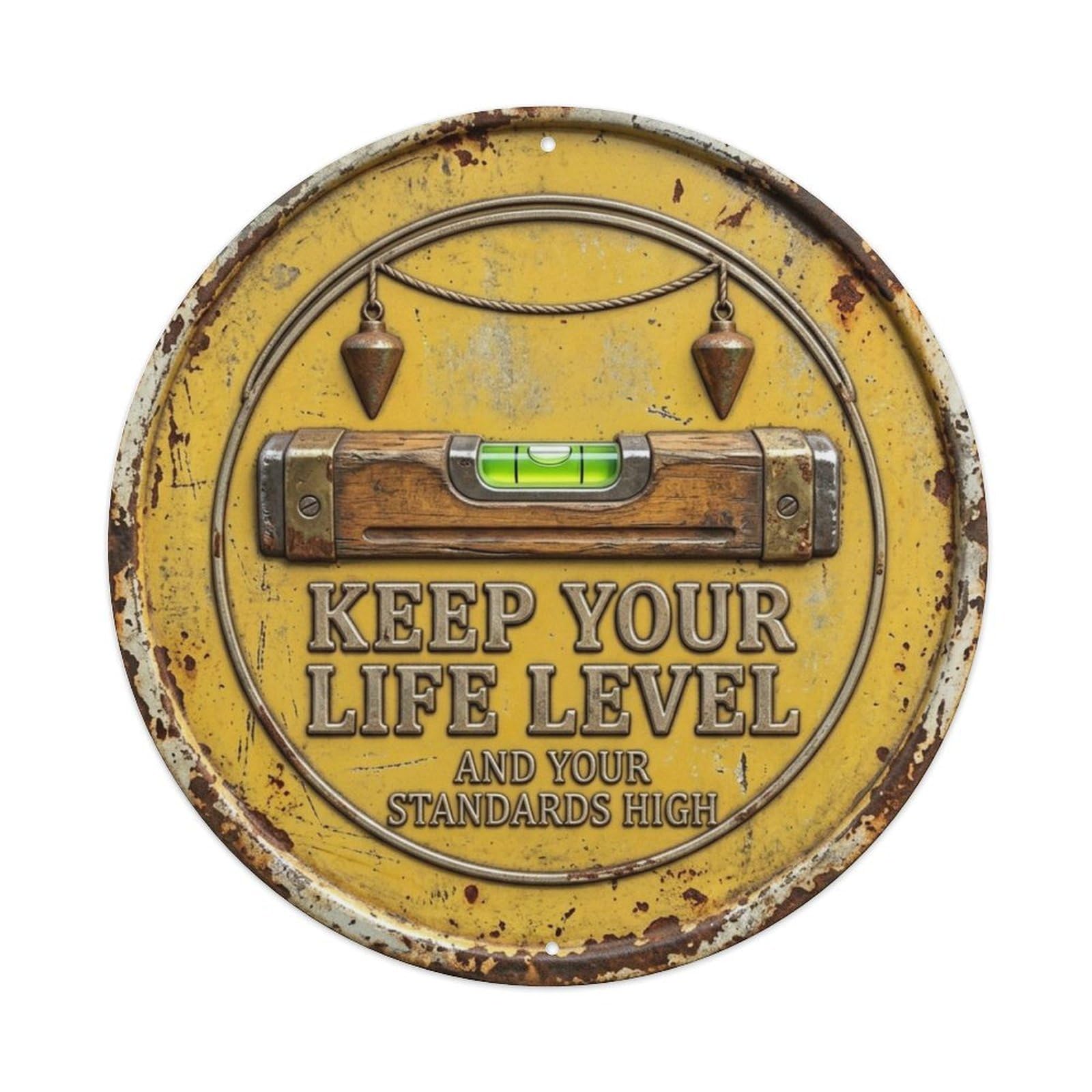 Level Bubble Straight Garage Metal Tin Sign Plaque Wall Decor for Cafe, Club Bar, Office, Home Garden Round Metal Poster 8x8Inch