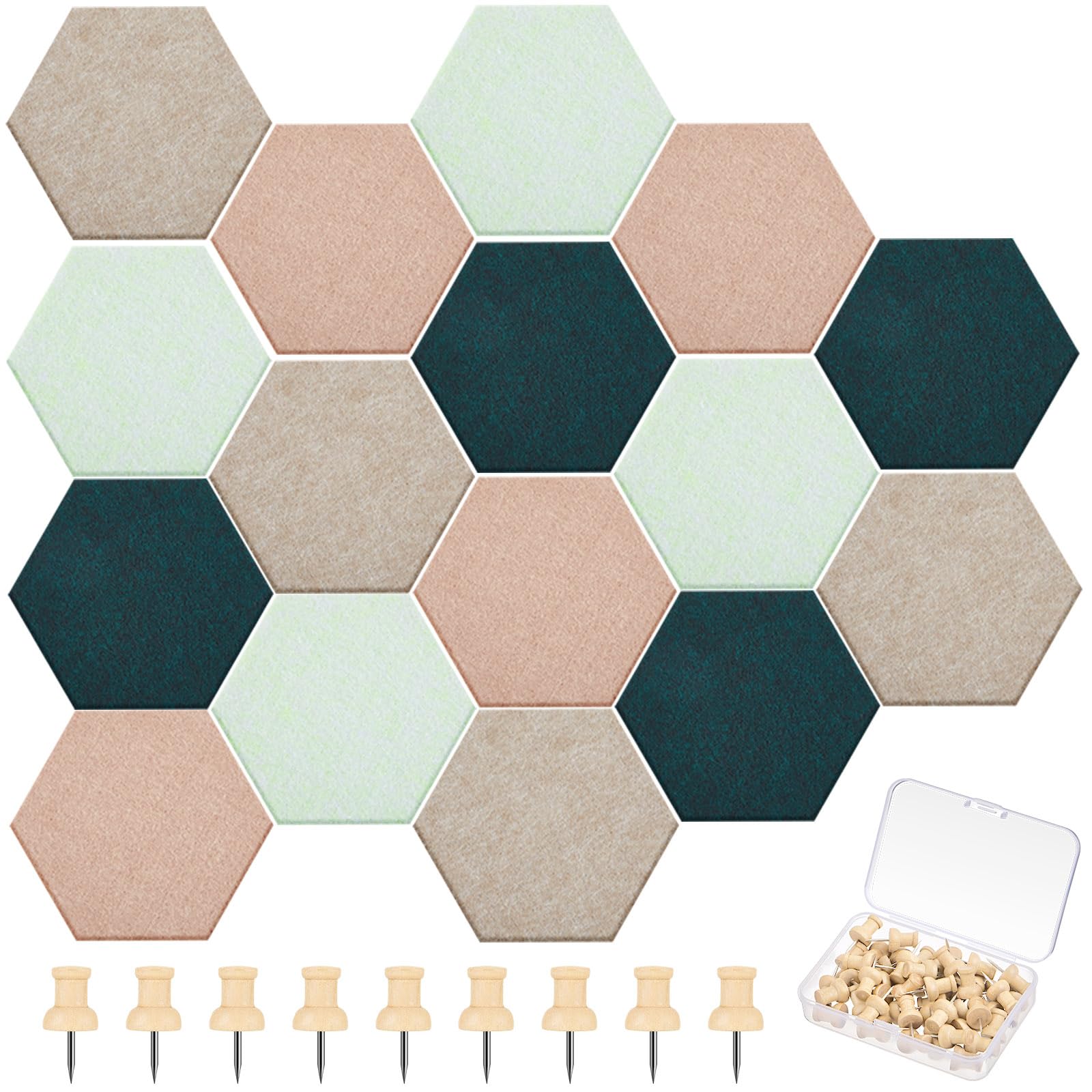 Mindsoft 16 Pcs Hexagon Cork Board for Walls with 50 Wooden Push Pins 6.7 x 5.9 in Felt DIY Tiles Notice with Nano Tape Hanging Bulletin Board for