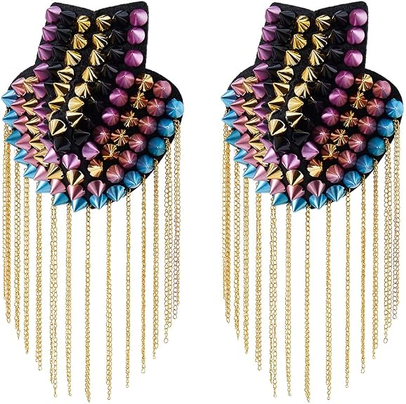 2 Épaulettes à Glands SUPERFINDINGS - Badges Épaule Perles Noires Avec Strass - 32.7cm Pour Tenues Élégantes