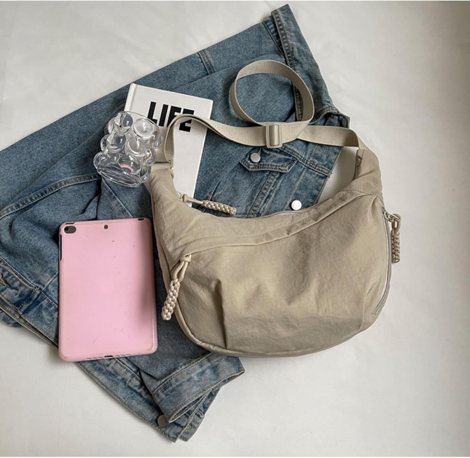 Nylon Corduroy Crossbody Bag Braided Zip Multi-Pocket Crescent Women Men Shoulder Bag Sling Dumpling Bag