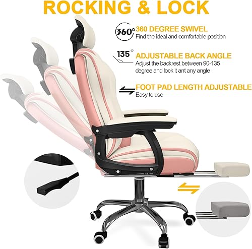 Miniatura 5 de Silla de oficina ejecutiva reclinable con reposapiés, escritorio ergonómico para computadora con soporte lumbar, silla grande y alta