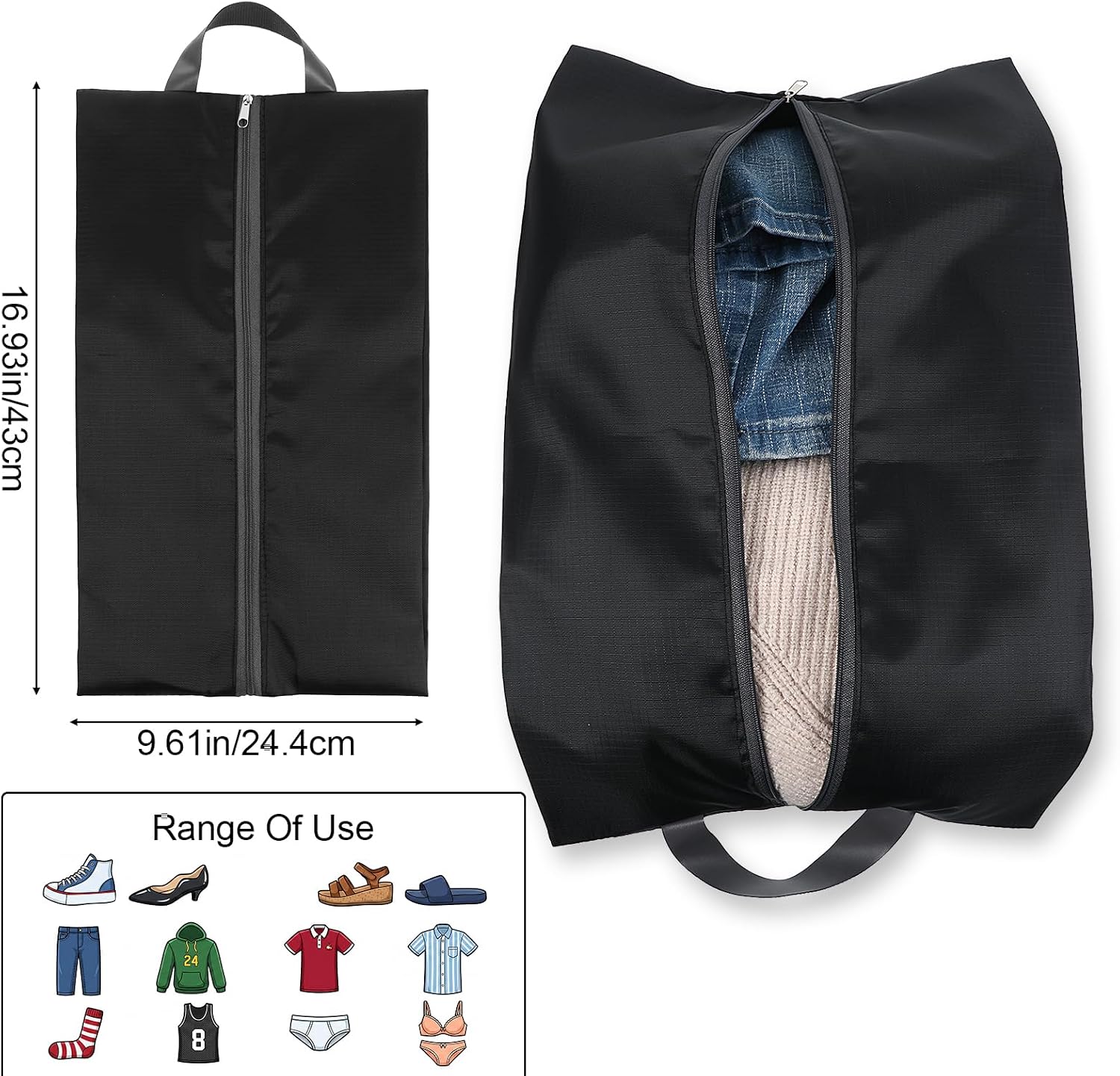 Golf Shoe Bag Men, Smell Proof Shoe Cleat Bag, Golf Travel Pouch, Water-Resistant Pouch For Cleats Sneakers, Packing Organizer For Suitcase, Gym, Spikes, Tennis, Baseball(Black, 1-Pack)
