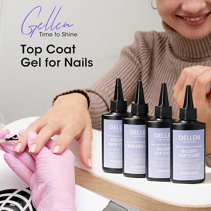 GELLEN 100ml No Wipe Gel Top Coat, High Gloss Long Lasting Clear Color Gel Top Coat U V Light Cured Soak off High Capacity for Salon miniatura 7