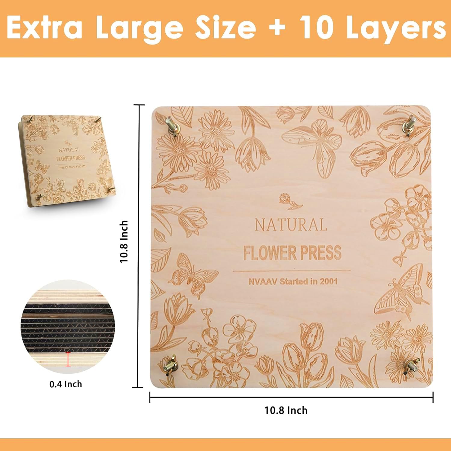 Presse à Fleurs BENECREAT 24x18cm - Kit Bois Avec Accessoires Séchage Plantes
