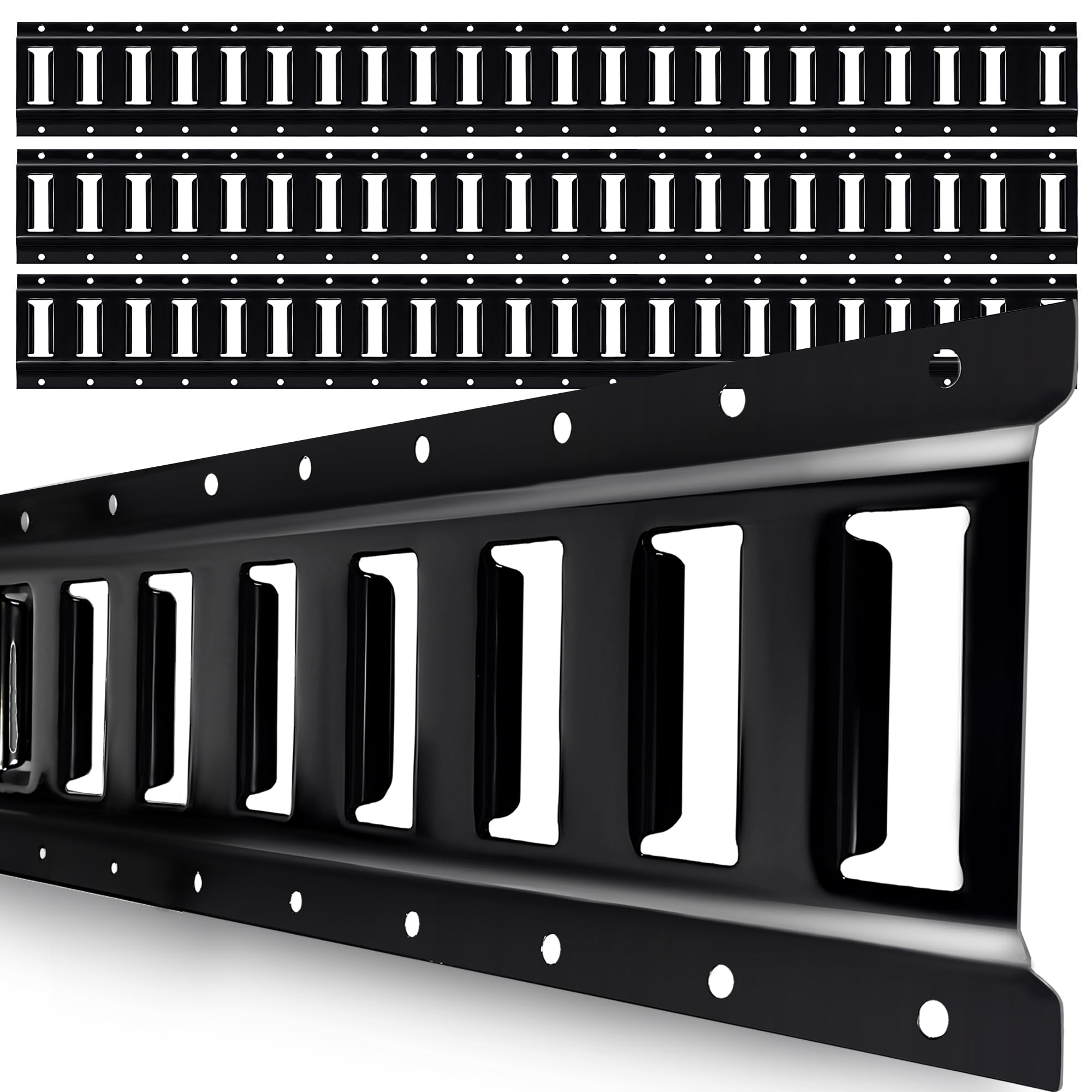 - STARLEAPARTS 8' E Track Rail Tie-Down Kit - Heavy Duty 4 Pack Etrack Rails System - Power Coated Steel E Track Bar Rails for Securing Cargo, Garages, Trailers, Vans with 6,000 lbs Breaking Strength