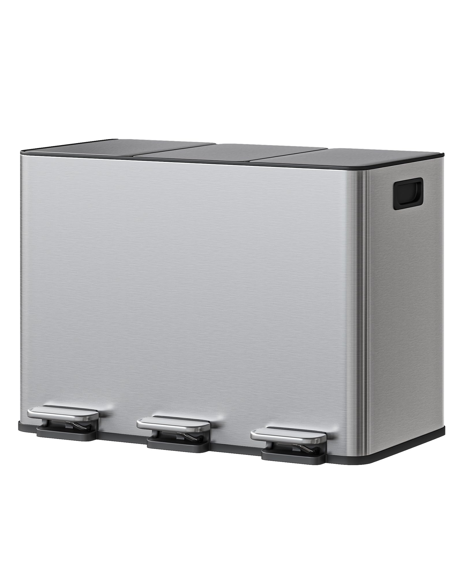 GaveeHome 3x15L Kitchen Pedal Bin - Stainless Steel Dual Compartment Recycling Bin, Soft Close Lid, Removable Buckets & Side Handle for Home Use (Stainless steel, 3 * 15L)