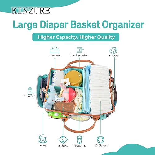 Miniatura 2 de Organizador de pañales para bebé mejorado con tapa, organizador grande de cestas de pañales, bolsa de almacenamiento portátil para viajes,