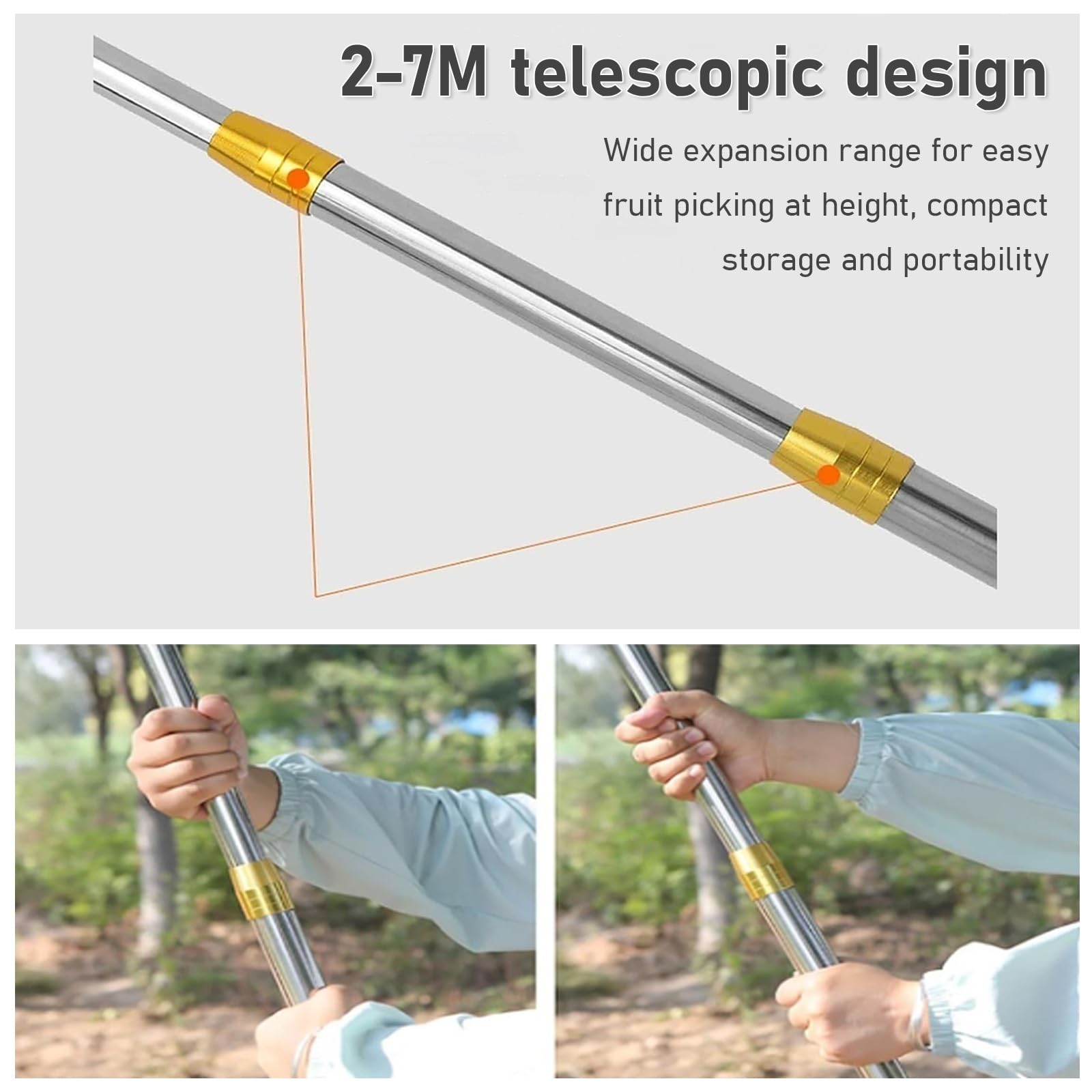 Obstpflücker Mit Teleskopstiel Kirschen Picking Tools Apfelpflücker 2M/4M/6M Erntehelfer Obstsammler Pflaumenpflücker Für Früchte Von Hochgelegenen Orten Pflücken | 7m(23ft)