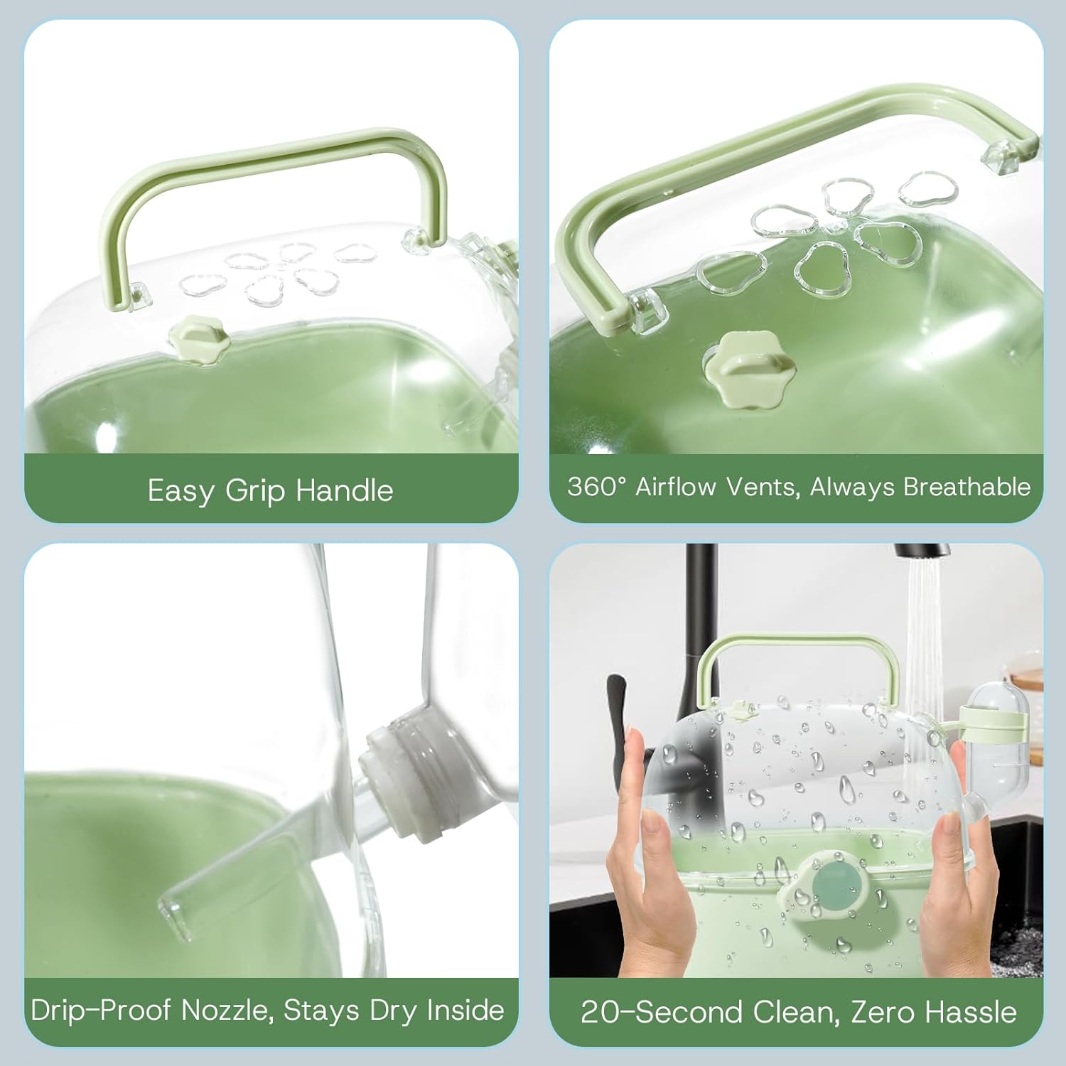 Portable Hamster Carrier for Travel - Acrylic Small Animal Cage with Ventilation Holes,Escape-Proof Hamster Travel Cage for Outdoor Picnics, Vet Visits (Mint Green)