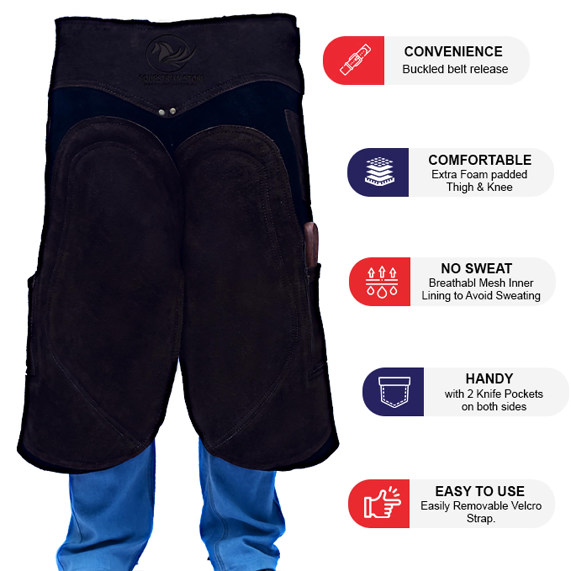 EQUESTRIAN STORE Damen-Hufschmiedschürze aus Vollnarbenleder, 59 cm. Hochwertige Hufschmiedschürze und Chaps. Pferdeputzschürze