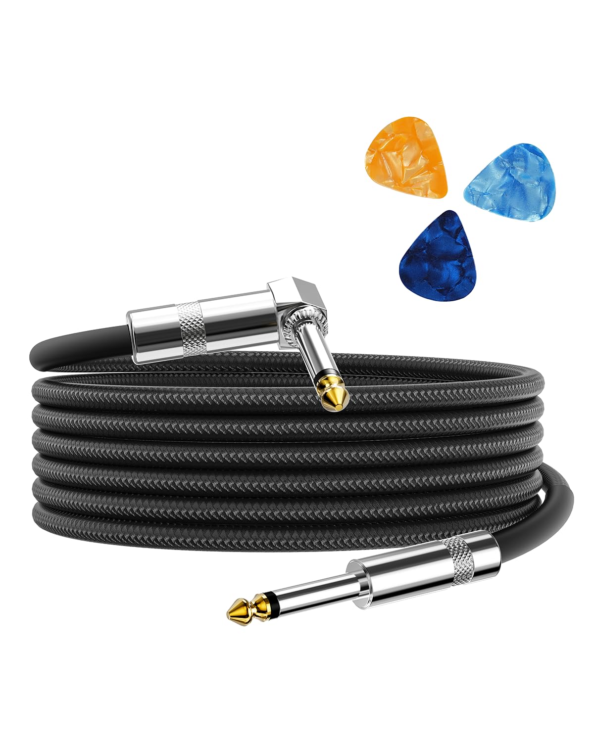 Aqdocvf Kabel do gitary 3 m, przewód AMP do gitary basowej i elektrycznej/klawiatury/mandoliny, profesjonalny kabel instrumentu audio (kąt prosty do prostego, czarny)