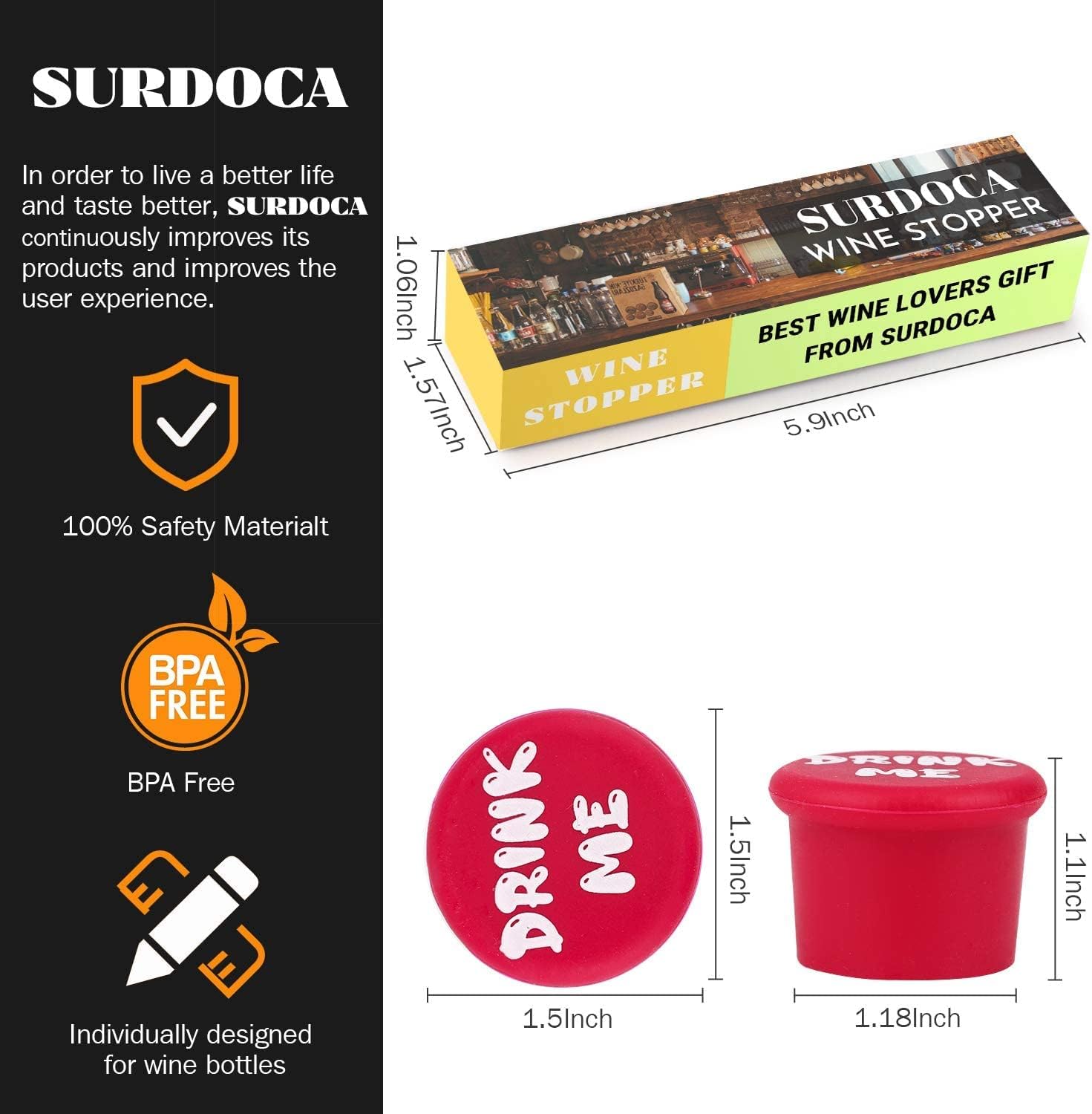 Hоttеѕt Sаlеѕ Funny Brewing Labels Wine Stoppers - SURDOCA 4 Reusable Cute Cork Rubber Caps Topper Saver. Novelty Holiday Gift, Unique Gifts for Adults Men Women