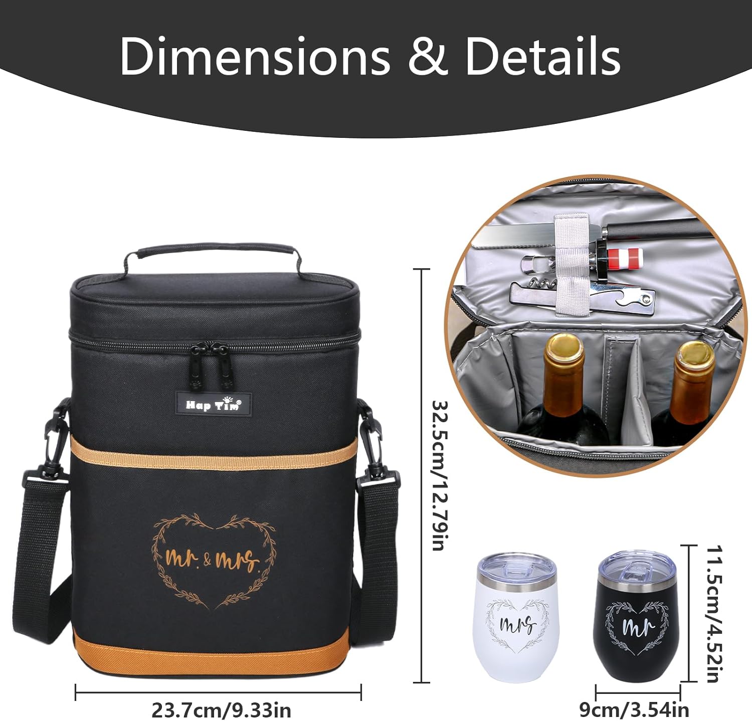 Hap Tim Wedding Gifts for Couples, Bridal Shower Gifts, Engagement Gifts for Newlyweds, Mr and Mrs gifts - Wine Cooler Bag Insulated Wine Carrier Tote with Tumblers, Bamboo Cheese Borad - Image 4
