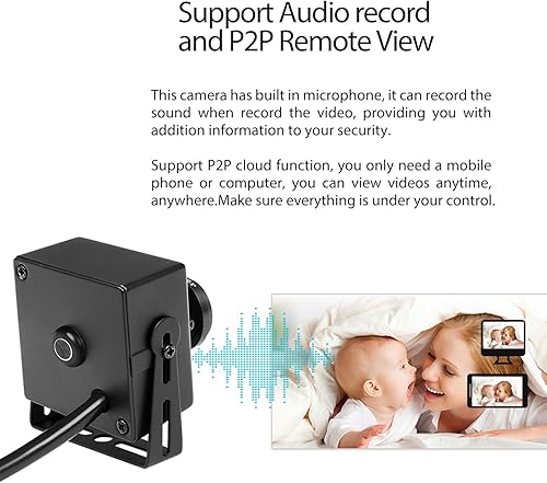 Miniatura 3 de Mini cámara IP POE de audio de 5 MP con micrófono integrado, cámara de seguridad para interiores de 0.067 in, ángulo de visión amplio de 180, ojo de