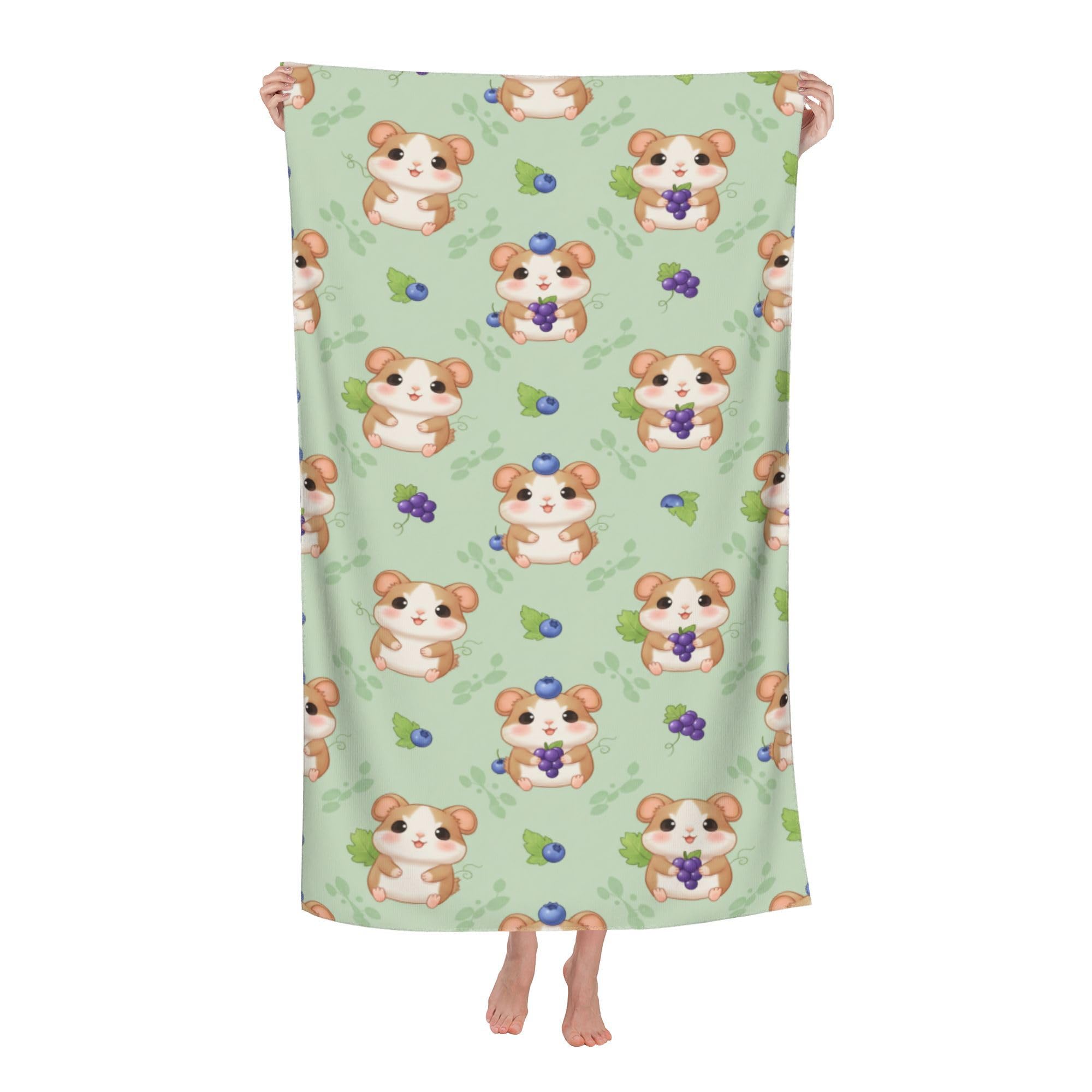 peiyeety Hamster Blueberry Soft Bath Towels Absorbent Bathroom Towel for Beach Hotel Gym Spa Shower