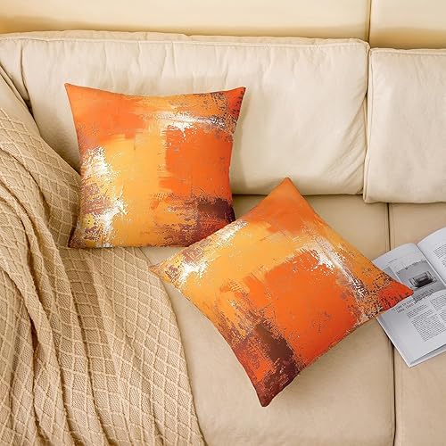 Miniatura 3 de Feelyou Juego de 2 fundas de almohada, 24 x 24 pulgadas, fundas de almohada decorativas naranja quemado, fundas de almohada de pintura de arte