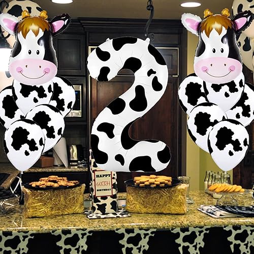 Miniatura 6 de Globos con estampado de vaca de 40 pulgadas, globo con el número 2 para decoración de fiesta de cumpleaños de vaquera, decoración de fiesta de