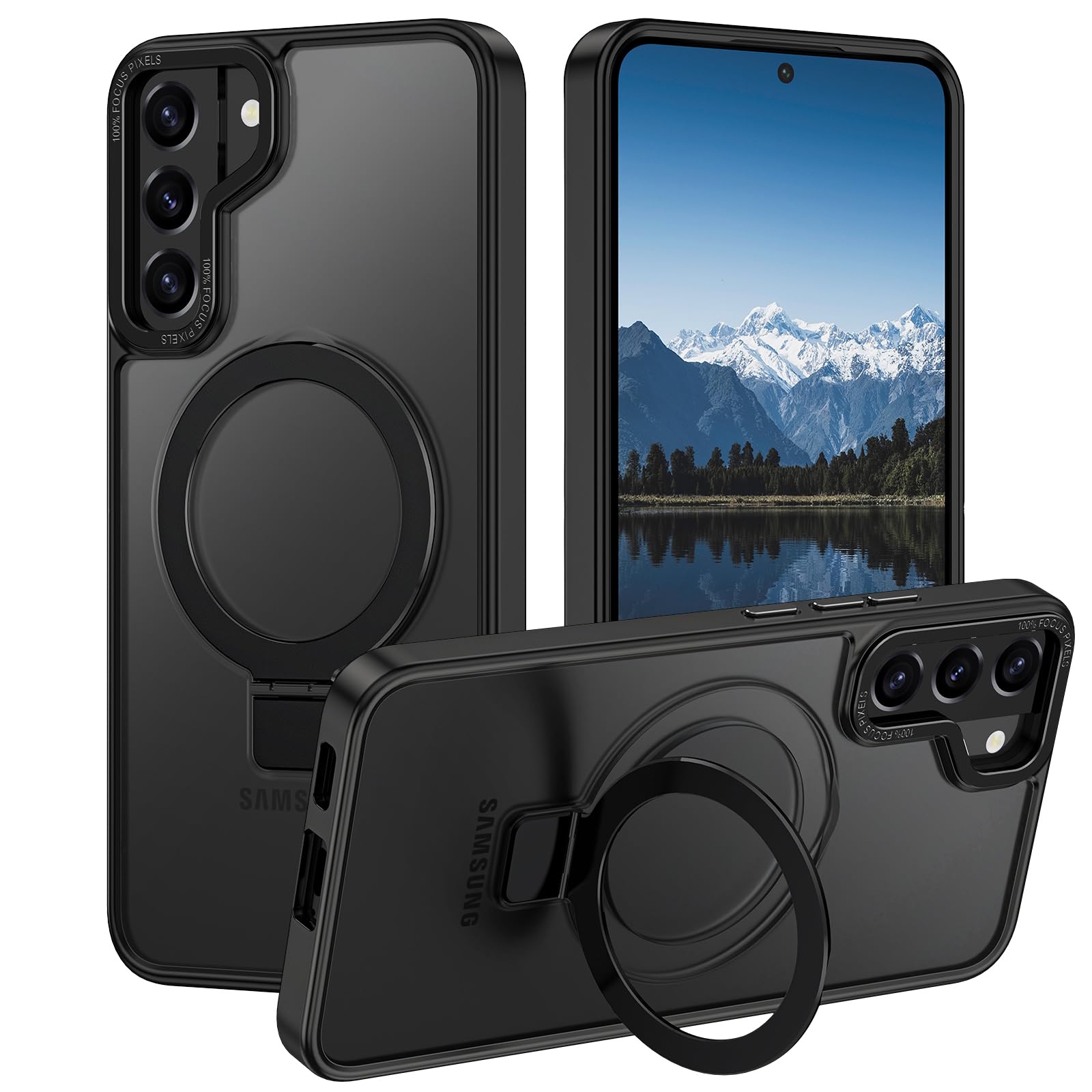 Casehas for Samsung Galaxy S22 Plus Case,with Magnetic Invisible Stand [Military Drop Protection] [Compatible with MagSafe] Shockproof Slim Translucent Anti-Slip, Black