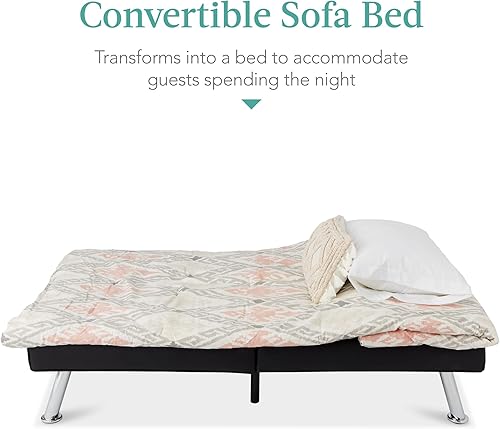 Miniatura 5 de Futón sofá cama para entretenimiento Best Choice Products, moderno, se dobla y reclina, muebles, con posavasos Negro -,Azul,Borgoña,amarillo