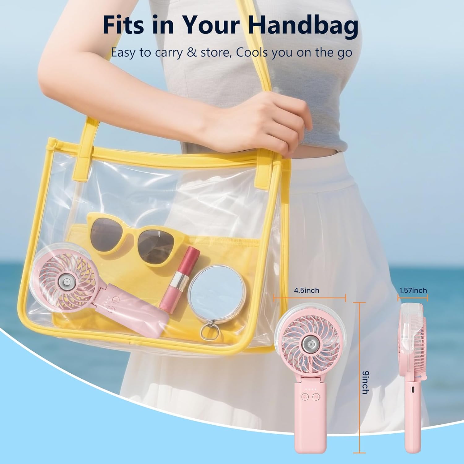 HandFan 5200mAh Upgraded Handheld Misting Fan, Personal Mister Fan, Spray Water Mist Fans USB Rechargeable, Electric Mini Cooling Ice AC Fans for Summer Beach Travel Gifts for Women(Pink)