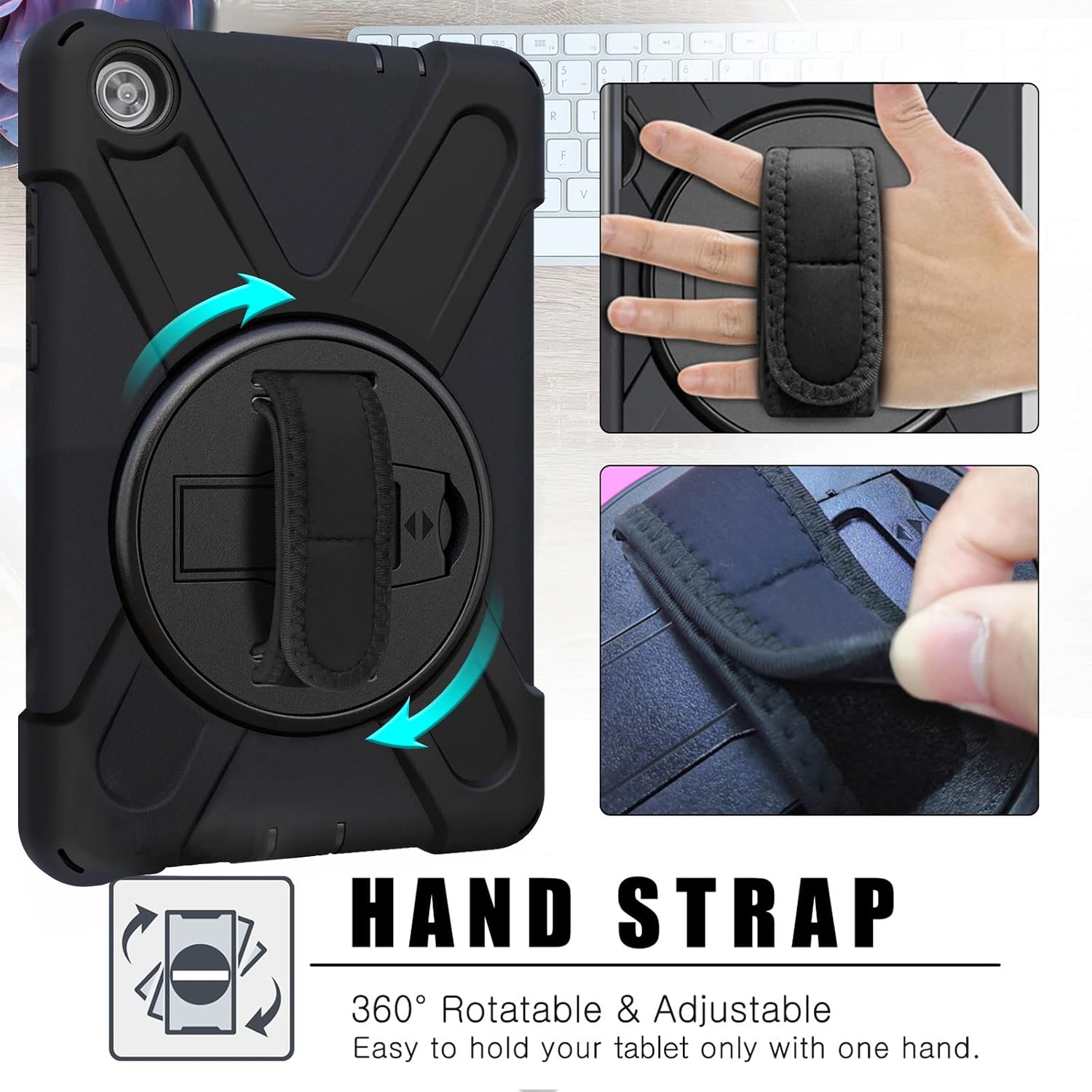 ProCase for Lenovo Tab M8 Gen 3 2022 / Smart Tab M8 2022 / HD LTE / M8 HD 2nd Gen, Rugged Heavy Duty Shockproof Rotating Kickstand Protective Cover for Lenovo M8 8.0 Inch Tablet -Black