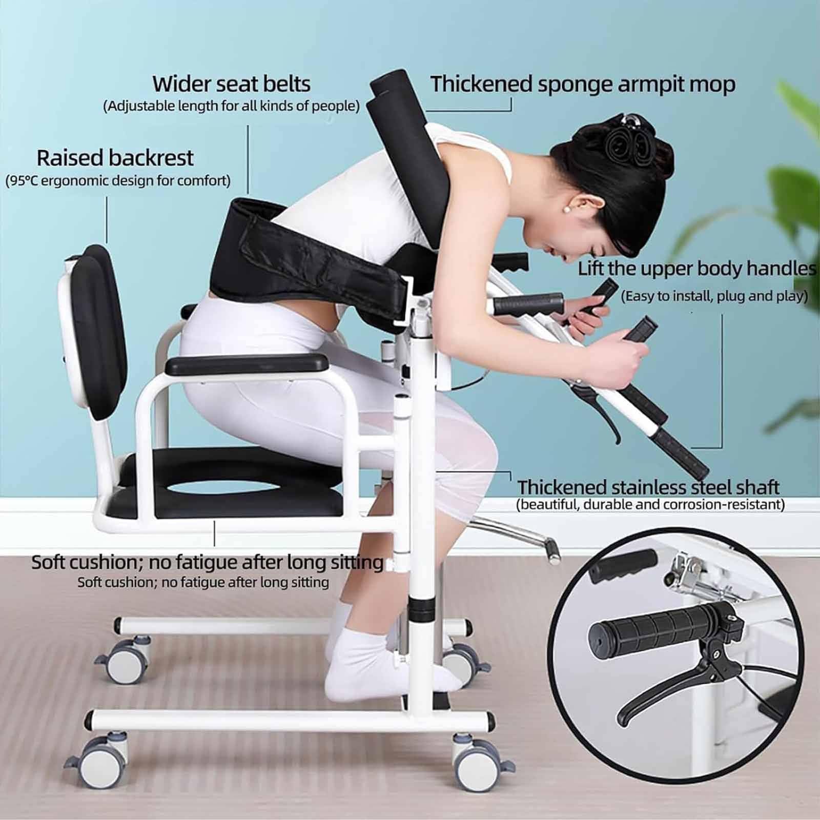 Sollevatore Paziente Idraulico Sedia Trasferimento, Gruetta Solleva Persone Ausili per Disabili E Anziani con Sedile E Vasino Divisi a 180°, Altezza di Sollevamento Regolabile 41-65 Cm Black