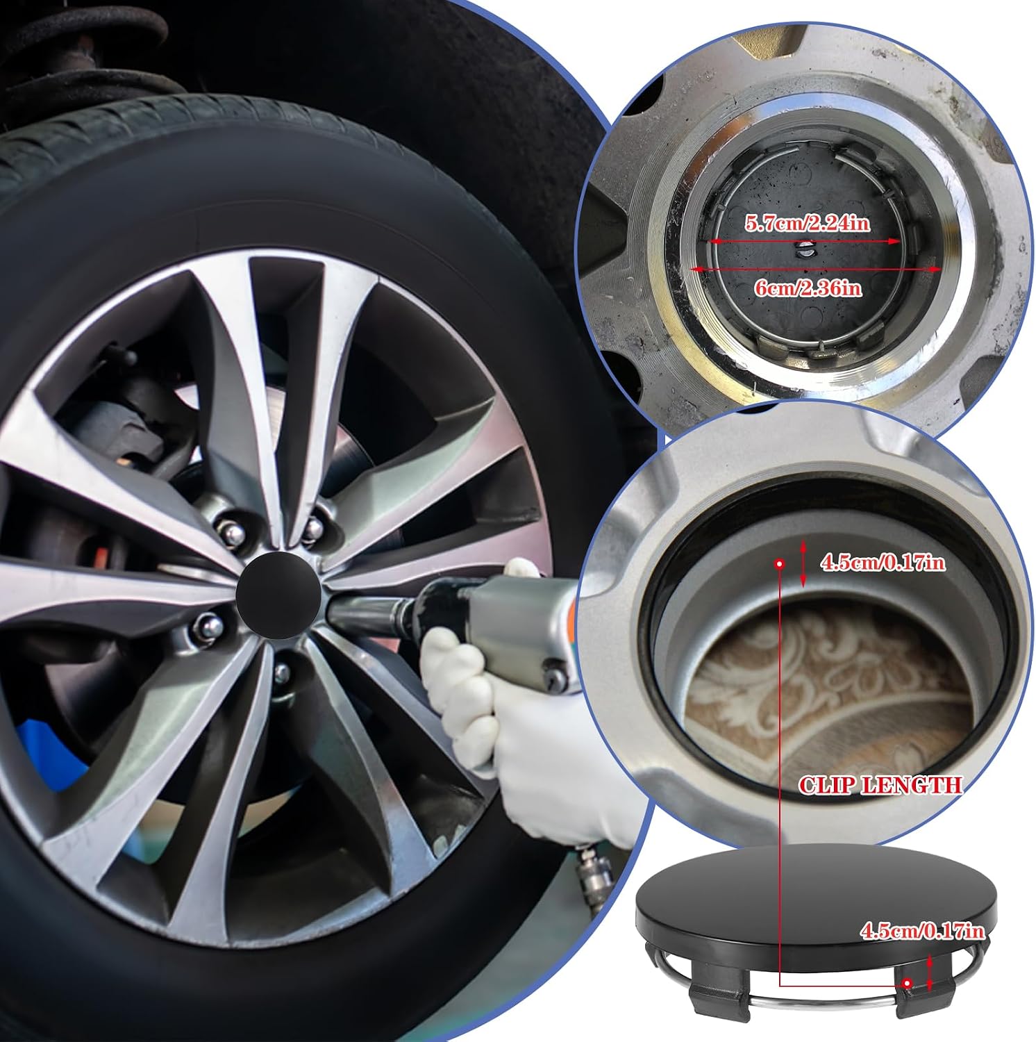 4 Pcs Hub Caps, 60mm Wheel Center Caps Rim Hub Replacement Center Covers Universal ABS Snap in Wheel Center Hubcaps Plastic Polished Surface for Rims Most Cars Car Accessory Wheel Hubs (Black)