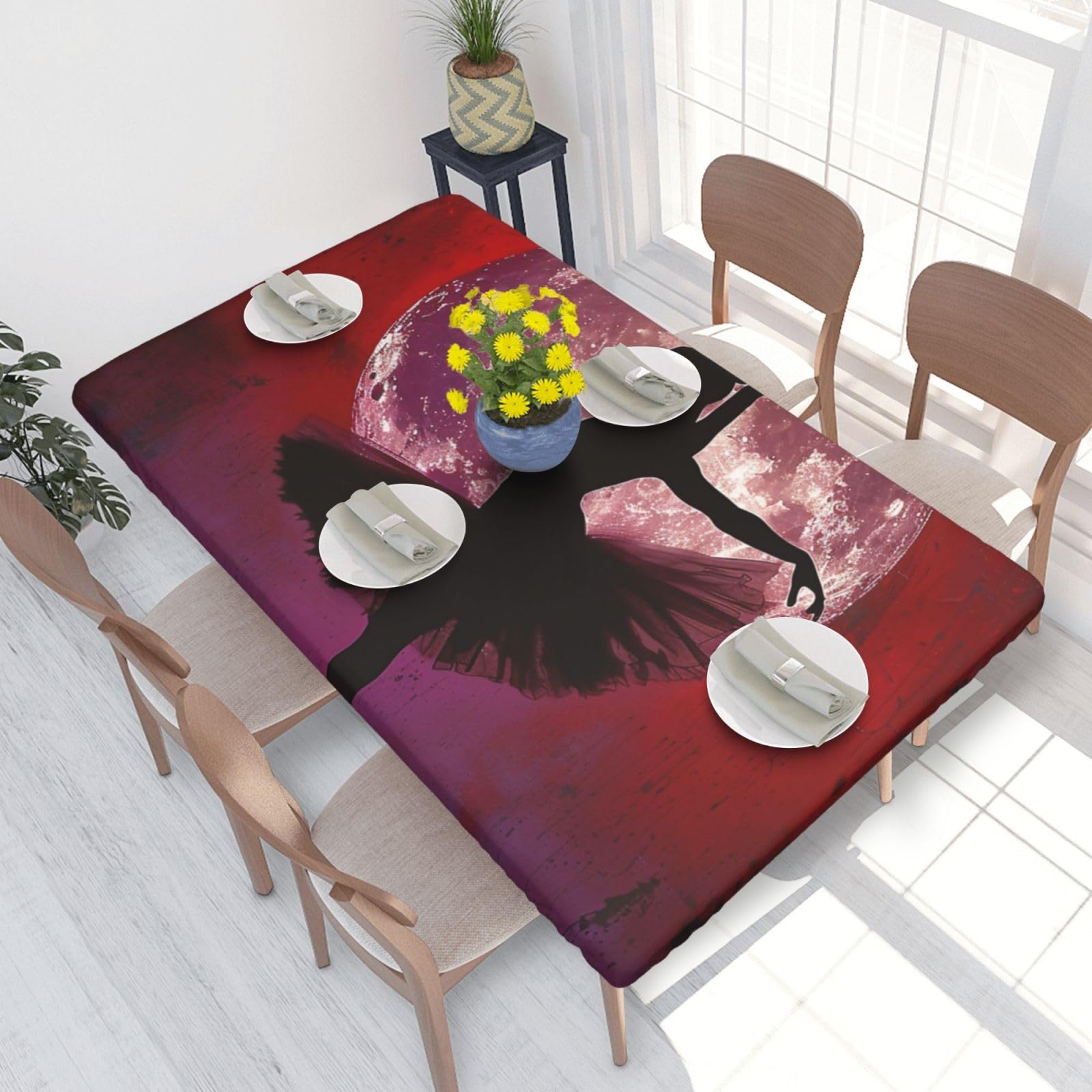 WPKJU Ballerina Dance Printed Tablecloths 4ft Rectangular Table Covers Washable Polyester Decorative Table Cloth for Dining Table Picnic Wedding