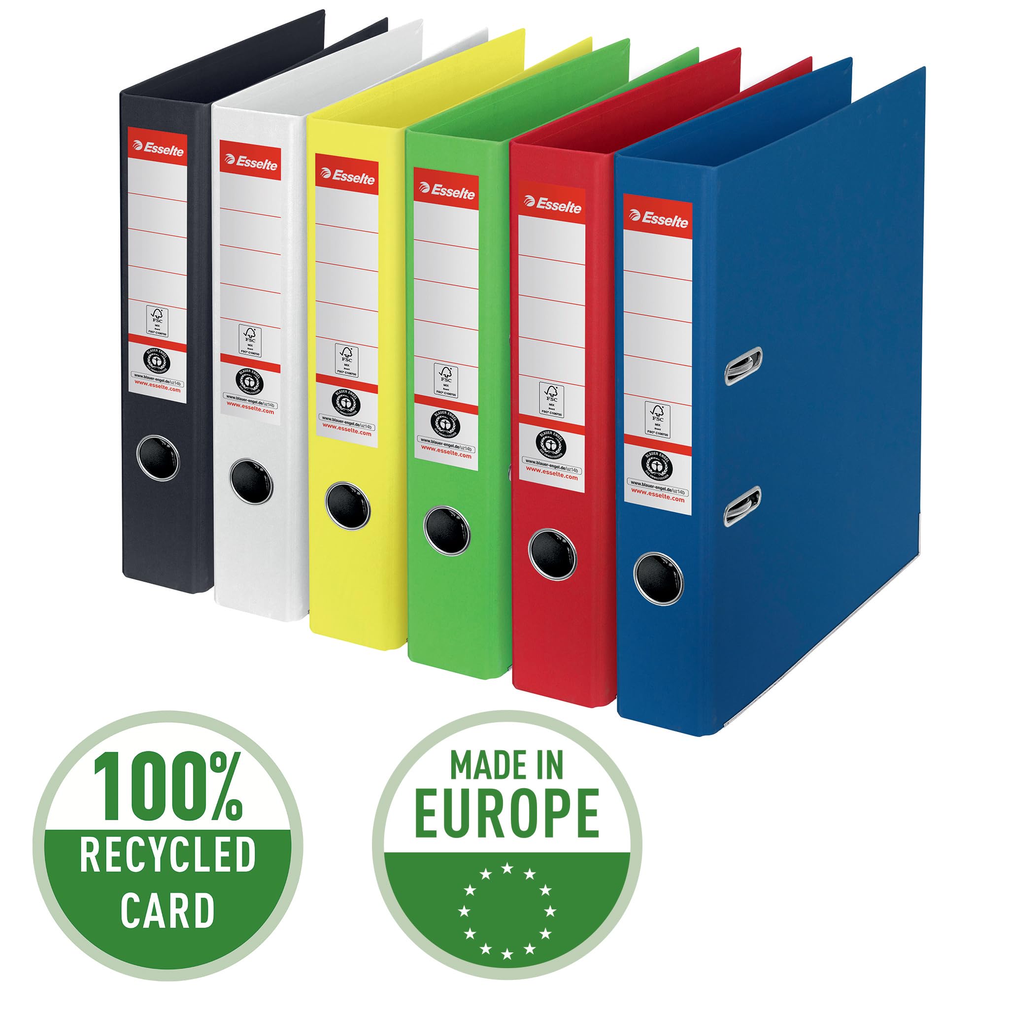 Esselte Raccoglitore a leva, capacità 350 fogli A4 (80 g/m²), 100% carta riciclata, nero, 627576