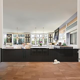150 Inches Extra Wide Retractable Baby Gates, Baby Gates for Large Openings, Stairs, Hallways and Doorways, Dog Gates for The House Extra Large, Pet Gates for Dogs, Indoor/Outdoor Use, Black