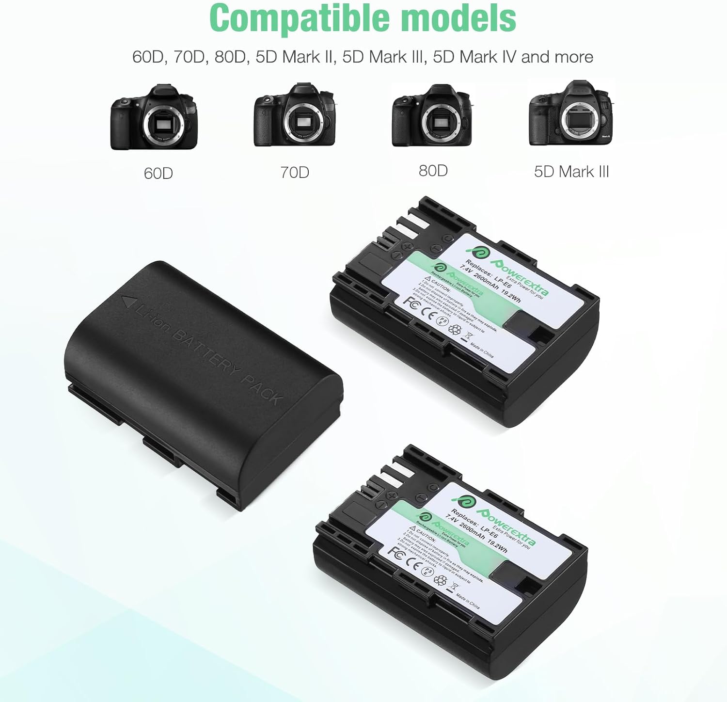 LP-E6 / LP-E6N Battery 3 Pack with 3 Channel LCD Charger - Compatible with EOS 5D Mark IV/R5/R6/R6 Mark II/6D Mark II/5D Mark III/90D/80D/70D/R/XC10/XC15