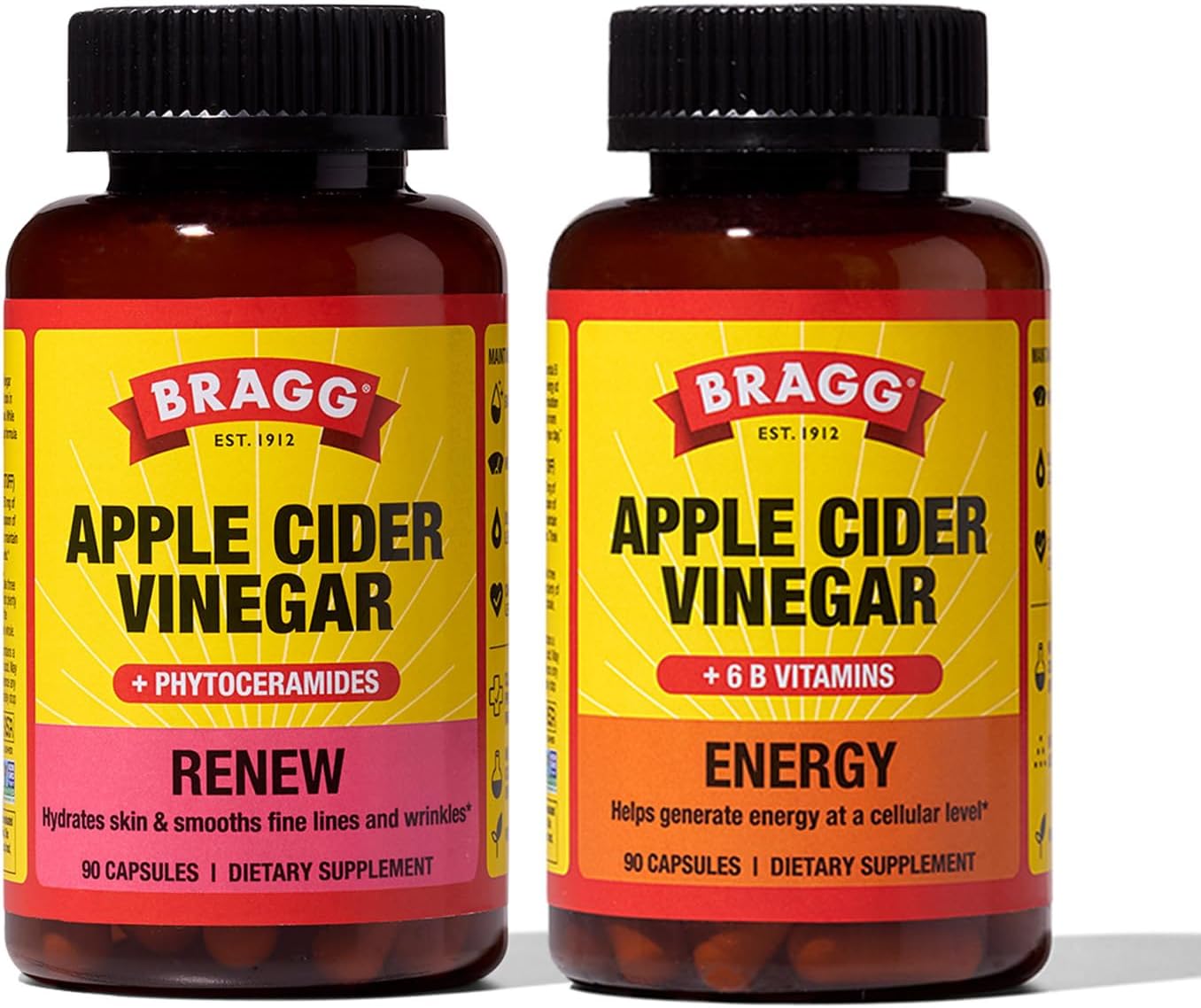 BRAGG Renew Apple Cider Vinegar Capsules with Phytoceramides Energy Apple Cider Vinegar Capsules with B Vitamins