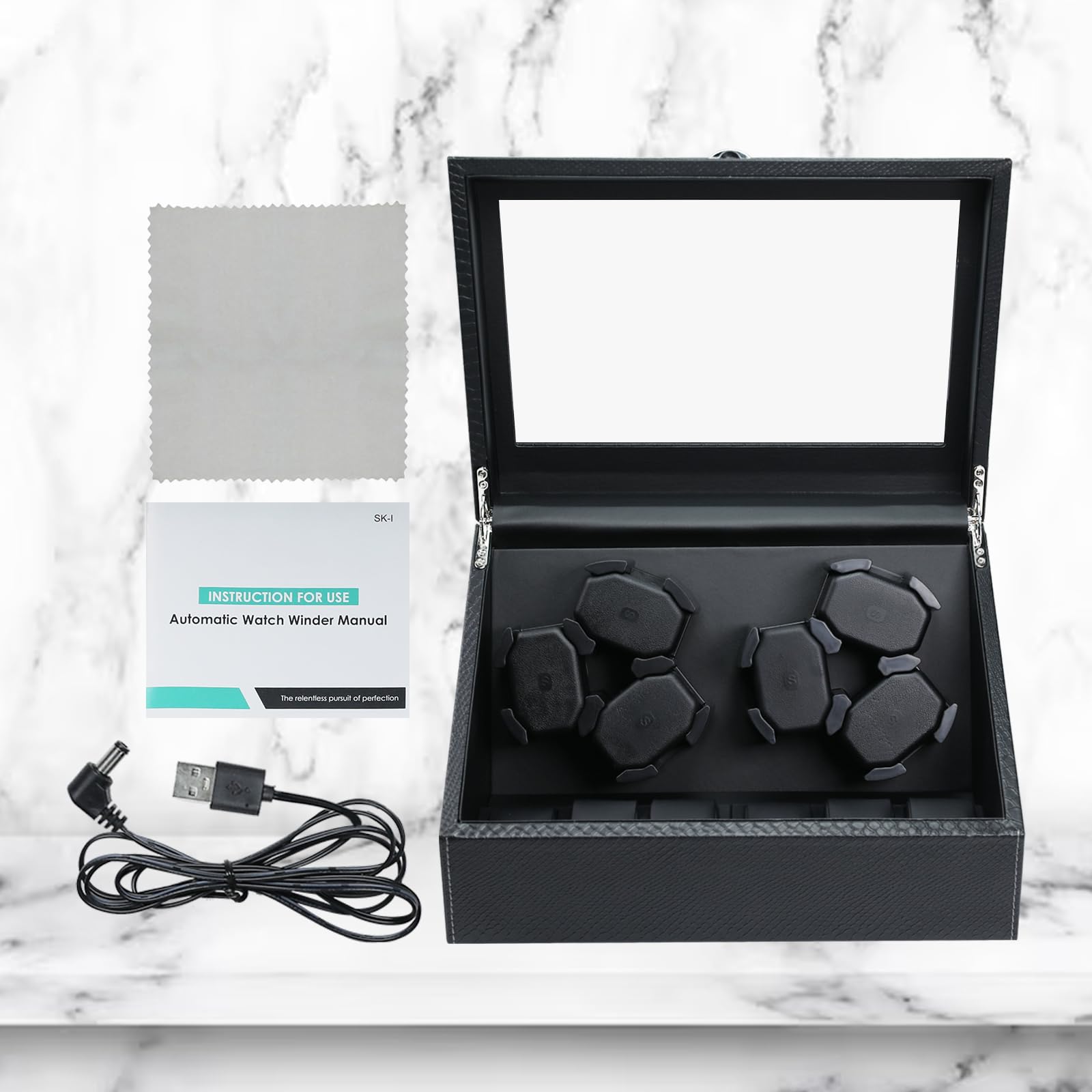 GAIN EXPRESS Uhrenbeweger 6 Uhren, Automatik Uhrenbeweger mit LED-Hintergrundbeleuchtung, Geräuscharmem Motor, Watch Winder für Automatikuhren mit Mehreren Rotationsmodi