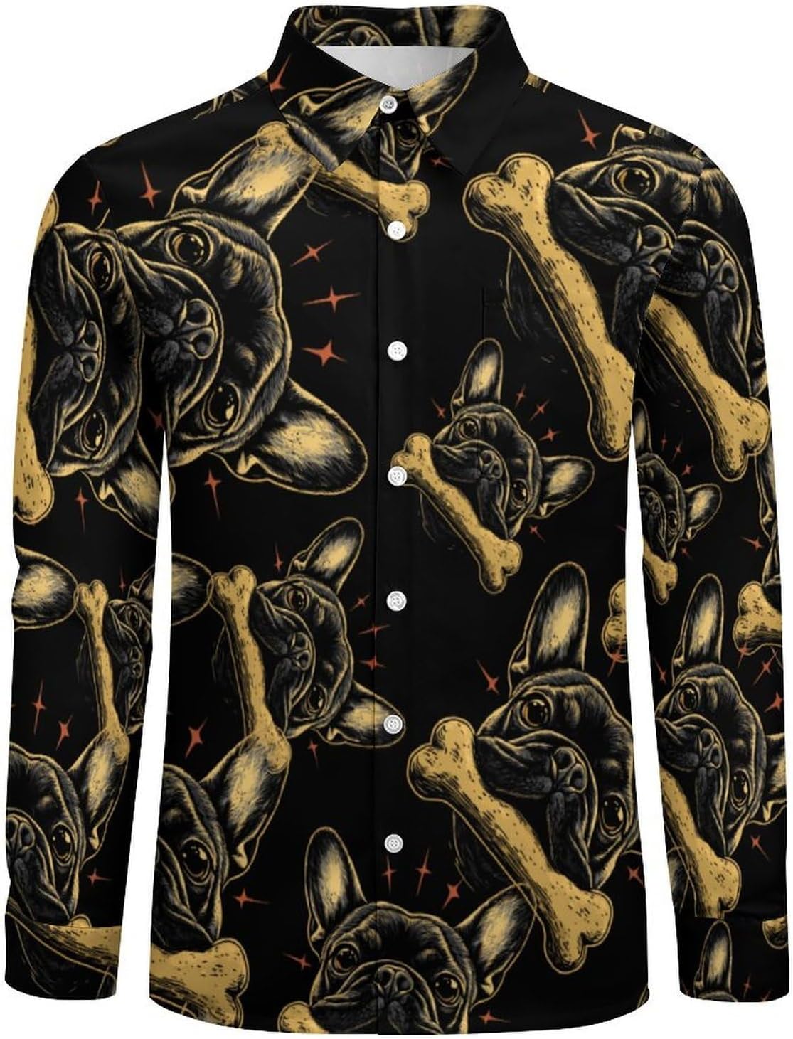 Bulldog Bone Long Sleeve Shirts Casual Dress Shirt Button-down T-shirts for Men