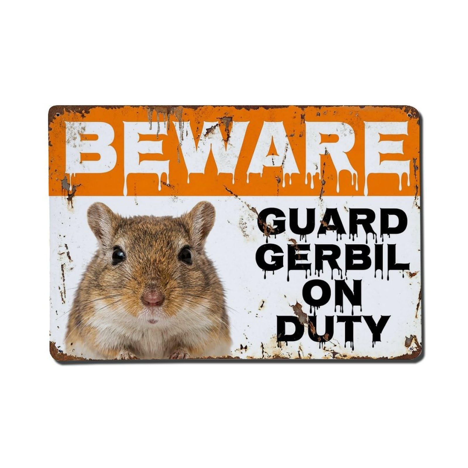 Vintage Funny Gerbil Guard Beware of Pet Garden Metal Tin Sign Plaque Wall Decor for Cafe, Club Bar, Office, Garden Metal Poster 8x12Inch