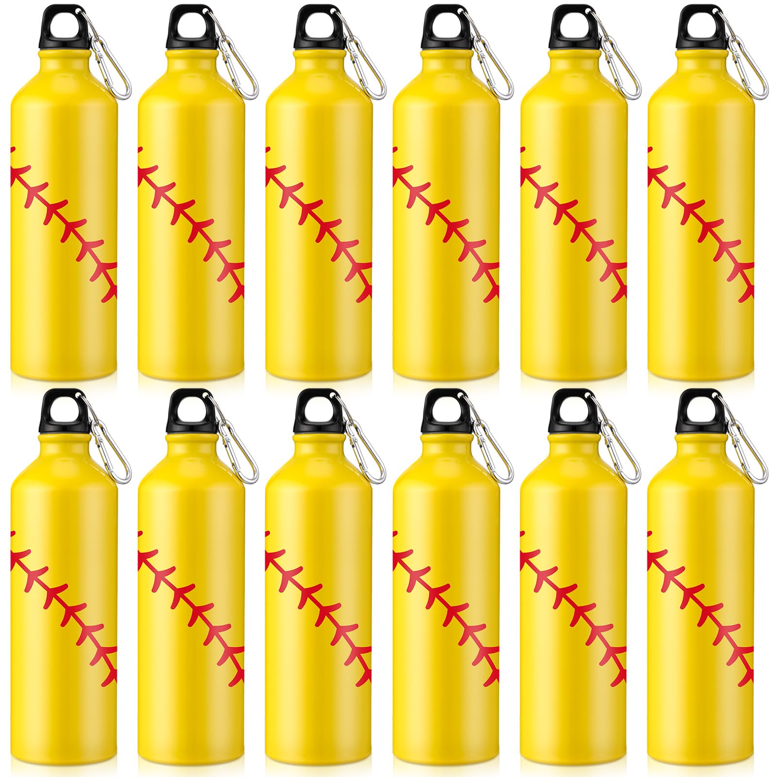 Uiifan 12 Pcs Softball Water Bottle Team Gift Bulk Aluminum Leak Proof Lightweight Sports Water Bottle Reusable with Twist Cap Buckle Softball
