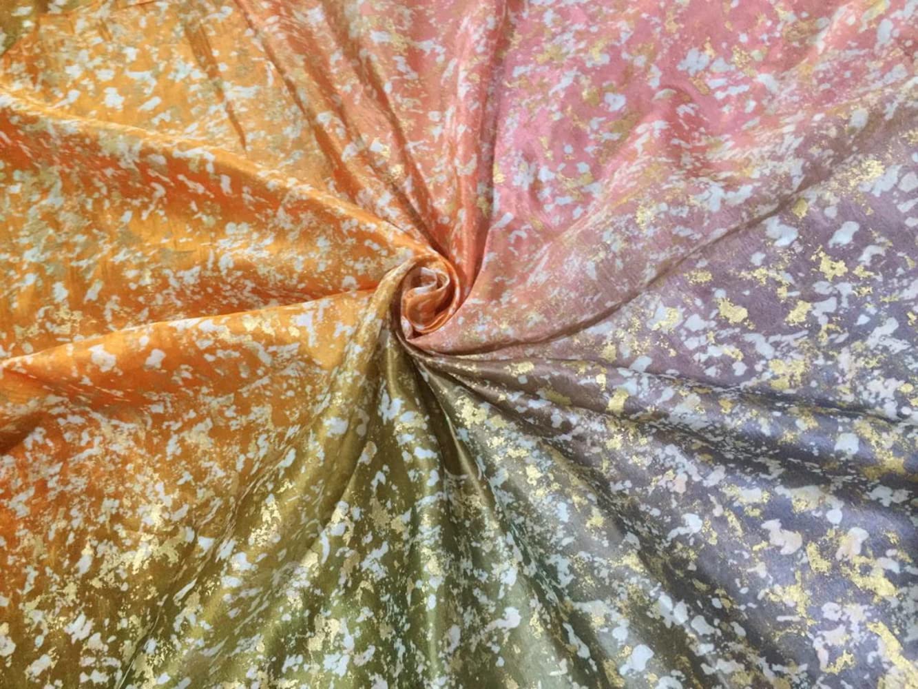 100% Pure Silk Tussar Tie Dye and Gold Print in Four Shades 44" Wide Silks
