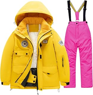 Boys Girls Fleece Lined Snowsuit Winter Padded 2 Piece Outfits Zip Up Hooded Puffer Ski Jacket Down