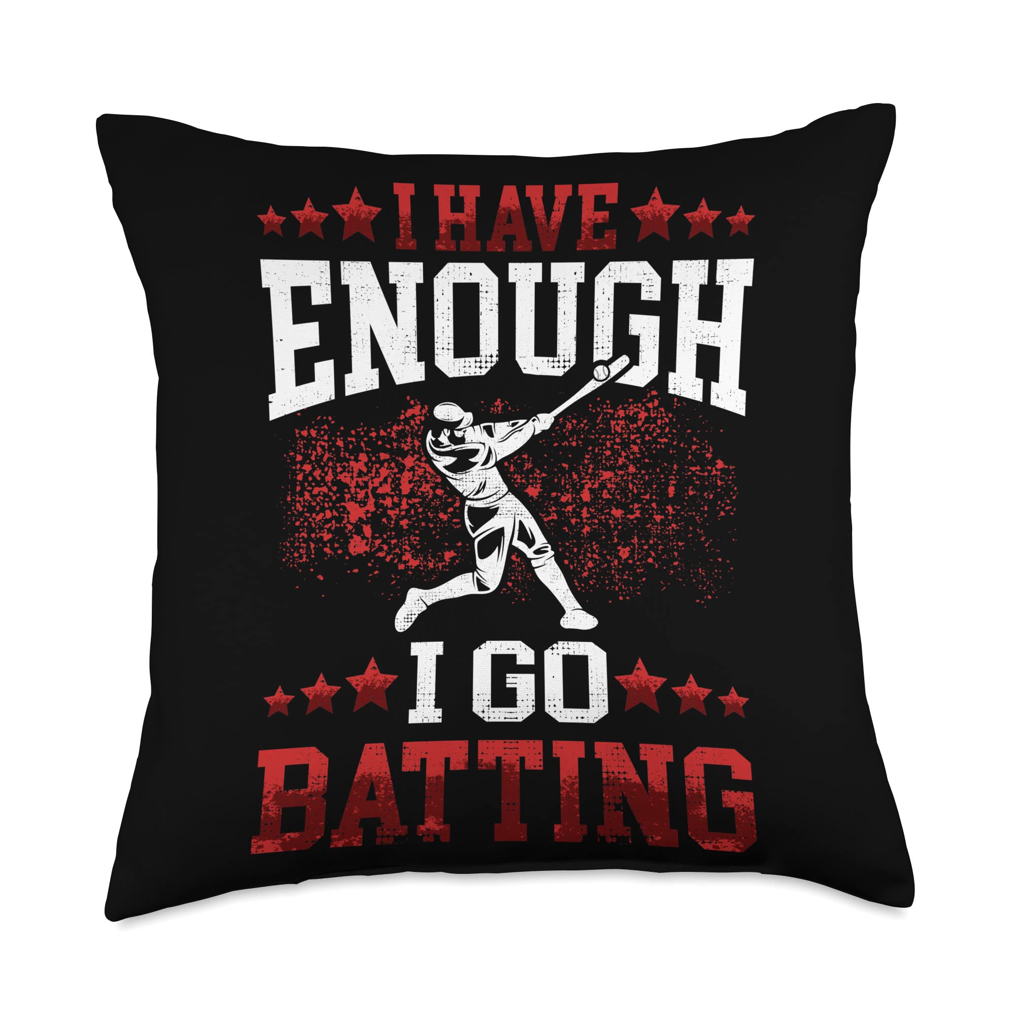 Baseballfan And Baseball Designs I go Batting Baseball Players Throw Pillow, 18x18, Multicolor