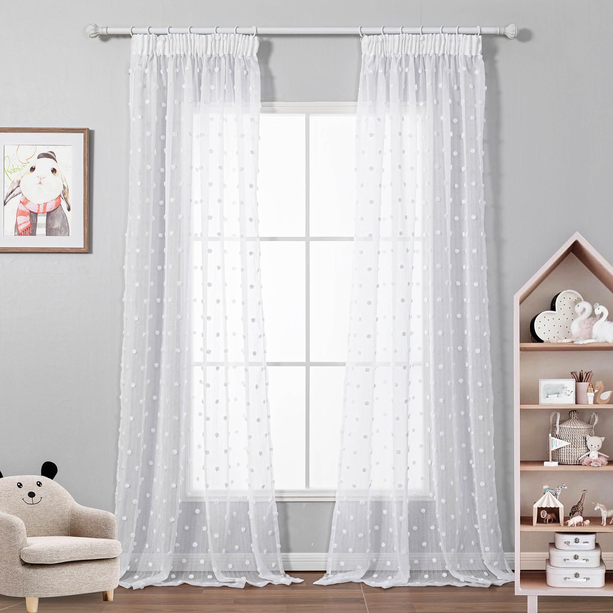 MYSKY HOME Gardinen mit Kräuselband Vorhang Voile Vorhänge Kinderzimmer Modern Gardine Sticken Halbtransparent Raumteiler Schiebevorhang Wohnzimmer 2er Set, Weiss, H 245 x B 140 cm