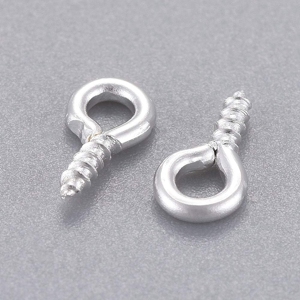 FASHEWELRY 200Pcs Iron Screw Eye Pin Peg Bails 8x4x1mm Silver Screw Threaded Drilled Connectors for Half Drilled Beads DIY Jewelry Making