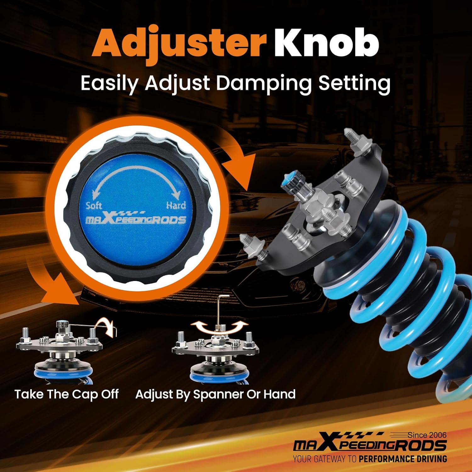 maXpeedingrods Coilovers for Honda Civic Hatchback 2016-2021, 24 Level Damper Adjustable Coilovers Suspension Kit, Height Adjustable Shock Absorber Struts, T6 Upgraded Lowering Kit Blue