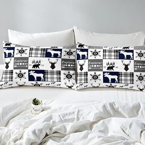 Miniatura 4 de Juego de sábanas de ciervo de alce para niñas y niños, juego de ropa de cama con diseño de flechas tribales con diseño de búfalo blanco y negro,