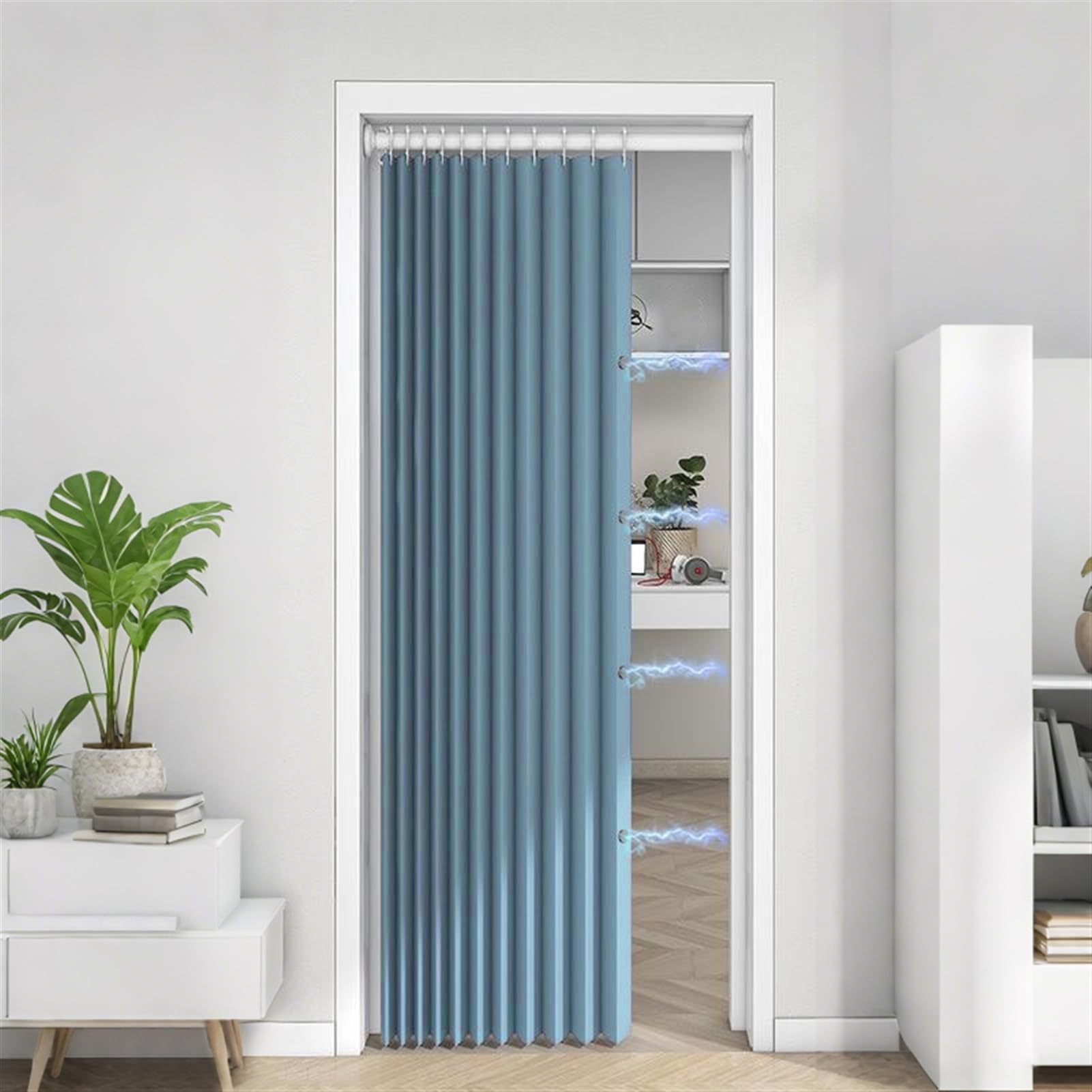 Rideau occultant plissé bleu pour intimité de chambre et salon
