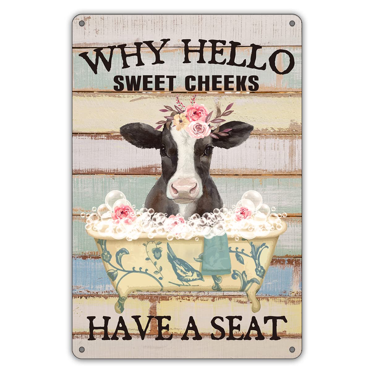 Rustikales Badezimmerschild 'Hello Sweet Cheeks' – Handbemalt, 17,8x17,8 Cm, Massivholz, Bauernhaus-Deko